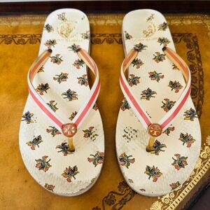 Tory Burch Floral Flip Flops Thongs Sandals Sz 8.5